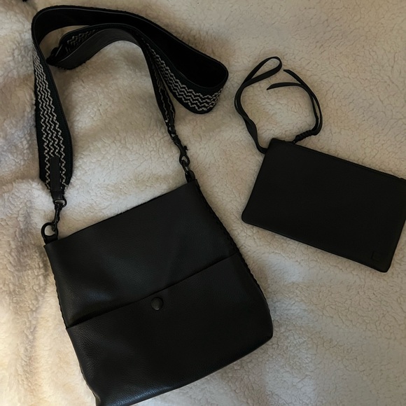 Callista black leather bag with matching pouch - Picture 2 of 14